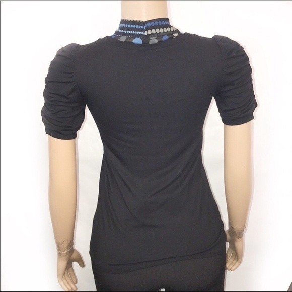 Maurices Top Black Polka Dot Layered Tie Neck with blue Gray white size S - Picture 5 of 8